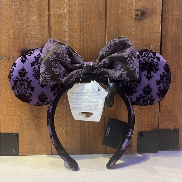 Disney Accessories - Disney Parks Haunted Mansion Wallpaper Minnie Bow Headband Ears NEW